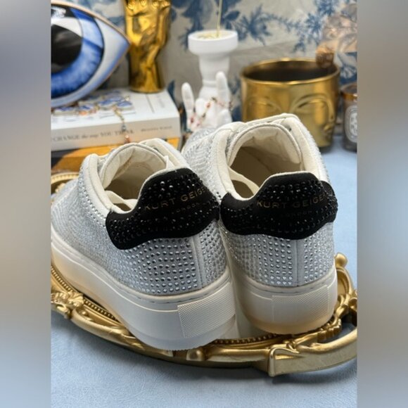 🆕 KURT GEIGER LONDON 🧿 NWOT Laney Silver Crystal Low Top Sneaker, Sz 38.5 US 8 - Picture 11 of 16